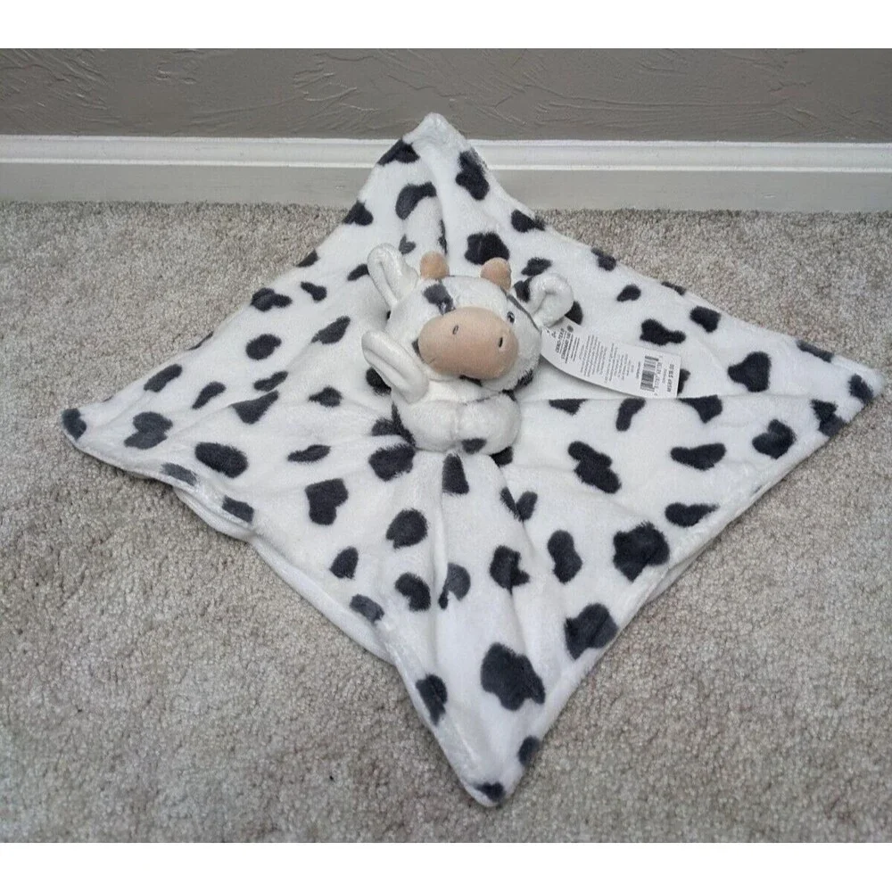 NWT Carters White Gray Spotted Plush Cow Farm Security Lovey #68138